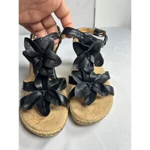 BOC Born O Concept Womens Size 8 Shoes Black Floral Slingback Wedge Sandal